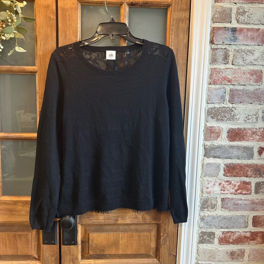 Cabi Sweater Size S Black‎ Lace Back Long Sleeve Feminine Elegant